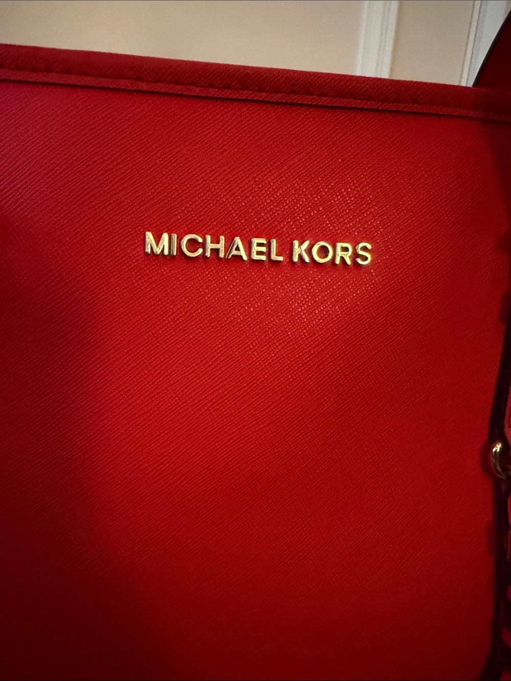 Michael Kors Bright Red Saffiano Leather Tote with Logo Charm - Picture 2 of 15